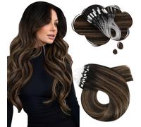 Moresoo Micro Loop Hair Extensions Roots Darkest Brown Ombre Chestnut Brown 20 Inch Micro Beads Hair Extensions Balayage Cold Fusion for Women Adding Length Volume 1g/s 50g/Pack #2/6/2