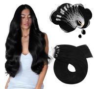 Moresoo Micro Ring Hair Extensions Black Microloop Hair Extensions Real Human Hair Jet Black Micro Beads Hair Extensions 1g/s 50g/Pack 22 Inch #1