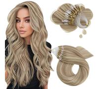 Moresoo Micro Ring Hair Extensions Easy Loop Honey Blonde with Medium Blonde Micro Loop Hair Extensions Remy Human Hair 16 Inch for Women Seamless Cold Fusion 1g/s 50g/Pack #16/22