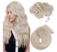 Moresoo Micro Ring Hair Extensions Real Human Hair Blonde Microbeads Human Hair Extensions White Blonde Microloop Hair Extensions Silky Soft 1g/s 50g/Pack #60A 22 Inch