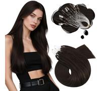 Moresoo Micro Ring Hair Extensions Real Human Hair Darkest Brown 16 Inch Micro Loop Hair Extensions Remy Human Hair Brown 1G/Strand Cold Fusion Easy to Install 50g/Pack #2