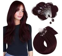 Moresoo Micro Ring Hair Extensions Real Human Hair Wine Red Micro Beads Hair Extensions Burgundy Red Remy Human Hair Long 24 Inch for Women Adding Volume Length 1g/s 50g/Pack #99J