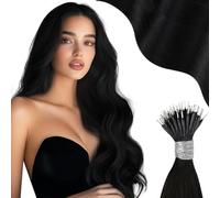 Moresoo Nano Beads Hair Extensions Black Nano Hair Extensions Real Human Hair Jet Black Cold Fusion Nano Tip Extensions Add Volume for Women Layered Short Hair 14 Inch 1G/S 50G/Pack #1
