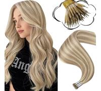 Moresoo Nano Hair Extensions Dark Honey Blonde with Medium Blonde Nano Ring Hair Extensions Real Remy Human 16 Inch for Women Adding Volume Length 1G/S 50G/Pack #P16/22
