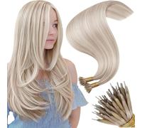 Moresoo Nano Hair Extensions Real Human Hair 100g Nano Tip Hair Extensions Remy Hair Ash Blonde and Bleached Blonde 22 Inch 1G/S #P18/613