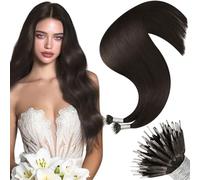 Moresoo Nano Hair Extensions Real Human Hair 16 Inch Brunette Nano Beads Hair Extension Darkest Brown for Women 1g/s 50g/Pack #2