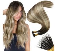 Moresoo Nano Hair Extensions Real Human Hair Root Dark Brown to Golden Brown with Honey Blonde Balayage Nano Ring Hair Extensions Natural Reflections Shoulder Length 14inch 1G/S 50G/Pack #4/10/16