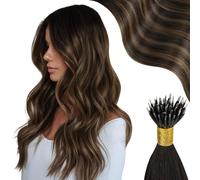 Moresoo Nano Ring Hair Extension Ombre Nano Tip Hair Extensions Real Human Hair Darkest Brown and Chestnut Real Hair Brown Nano Beads Hair Extensions 22 Inch 50g/Pack #2/6/2