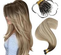 Moresoo Nano Ring Hair Extensions #3/8/22 14 Inch 50g Silky Remy Blonde | Real Cuticle Aligned Strand, Seamless Blend In Hair, Easy To Apply, Lightweight Feel, Daily Wear, Party Beauty Styling