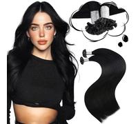 Moresoo Pre Bonded Hair Extensions Jet Black 24 Inch Keratin Bond Hair Extensions U Tip Black Real Remy Human Hair Straight 50s/50g/Pack #1