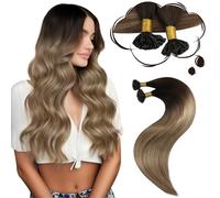 Moresoo Pre Bonded Hair Extensions U Tip Human Hair Extensions Dark Brown to Chestnut Brown with Golden Blonde Fusion Hair Extensions 14 Inch 40g/Pack #4/10/16