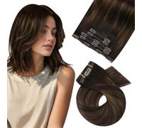 Moresoo Real Human Hair Balayage Clip in Extensions - Darkest Brown & Chestnut Brown - 10 Inch, 5 Pieces/80g #2/6/2
