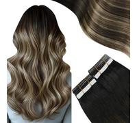 Moresoo Tape Hair Extensions 20 Inch Dark Brown and Caramel Blonde Invisible Tape in Hair Extensions Human Hair Off Black Roots 20pcs 50G #1B/3/27