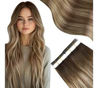 Moresoo Tape Hair Extensions 20 Inch Medium Brown and Bleached Blonde Invisible Tape in Hair Extensions Human Hair Brown Roots 20pcs 50G #4/6/613