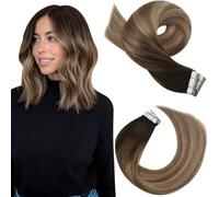 Moresoo Tape Hair Extensions Real Human Hair Balayage Dark Brown Fading to Golden Brown with Honey Blonde Hair Extensions Tape in Ombre Double Sided Remy Hair 12 Inch 20Pcs/30G #4/10/16