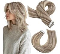 Moresoo Tape-In Extensions Real Hair Blonde Strands Real Hair Extensions Tape in Remy Straight Thick Hair Invisible Hair Extensions Real Hair Tape Light Brown with Blonde 20 Pieces 30 g 30 cm