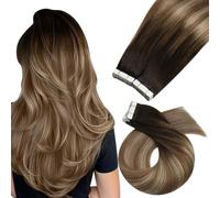 Moresoo Tape in Hair Extensions Human Hair 100g 16 Inch Full Head Tape in Extensions Real Remy Human Hair Balayage Dark Brown to Golden Brown with Honey Blonde Straight Hair 40 Pieces #4/10/16