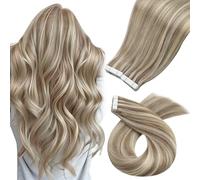 Moresoo Tape in Hair Extensions Human Hair 100g Tape Hair Extensions Light Brown with Platinum Blonde Thick Human Hair Extensions Tape-ins Invisible Double Side 24 Inch 40 Pieces #P9A/60