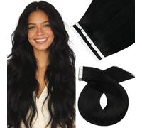 Moresoo Tape in Hair Extensions Human Hair 16 Inch Jet Black Invisible Double Sides Tape in Extensions Real Remy Hair Black for Women Straight Hair 10pcs/25g #1