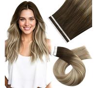 Moresoo Tape in Hair Extensions Human Hair 18 Inch Balayage Brown to Light Brown with Medium Blonde Human Hair Tape in Extensions Invisible Double Sides 10 Pieces/25g #3/8/22