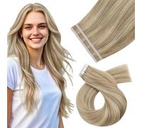 Moresoo Tape in Hair Extensions Human Hair 18 Inch Dark Honey Blonde with Medium Blonde Highlight Tape in Human Hair Extensions Remy Straight Hair Lightweight All Day 10 Pieces/25g #P16/22