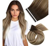 Moresoo Tape in Hair Extensions Human Hair 20 Inch Balayage Dark Brown to Medium Brown with Bleached Blonde Tape in Human Hair Extensions Remy Straight Hair for Women 10 Pieces/25g #4/6/613