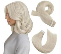 Moresoo Tape in Hair Extensions Human Hair 40pcs Platinum Blonde Tape Hair Extensions Real Remy Human Straight Hair Blonde for Women Short Length Hair Invisible Adding Volume 12 Inch 60g #60