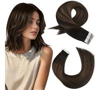 Moresoo Tape in Hair Extensions Human Hair 40pcs Roots Darkest Brown Ombre Chestnut Brown Balayage Tape Hair Extensions Real Remy Human for Women Short Length Straight Hair 12 Inch 60g #2/6/2
