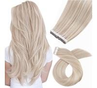 Moresoo Tape in Hair Extensions Human Hair Ash Blonde Highlights 20 Inch