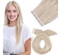 Moresoo Tape in Hair Extensions Human Hair Ash Blonde Highlights,20In-10pcs