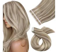 Moresoo Tape in Hair Extensions Human Hair, Ash Brown Highlights,24In-10pcs