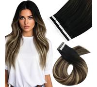 Moresoo Tape in Hair Extensions Human Hair Balayage Black 16In-10pcs