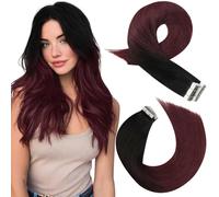 Moresoo Tape in Hair Extensions Human Hair Balayage Black to Wine Red Hair Extensions Tape in Natural Shadow for Women Full Head 20 Inch 20pcs/50g #1B/99J