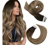 Moresoo Tape in Hair Extensions Human Hair Balayage Dark Brown 16 Inch 50g