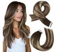 Moresoo Tape in Hair Extensions Human Hair Balayage Dark Brown with Caramel Blonde Hair Extensions Tape in Real Remy for Thin Hair Adding Length Volume Long 24 Inch 20 Pieces/50g #4/27/4