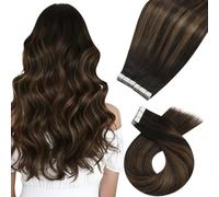Moresoo Tape in Hair Extensions Human Hair Balayage Darkest Brown 18 Inch