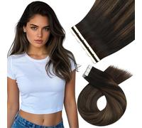 Moresoo Tape in Hair Extensions Human Hair Balayage Darkest Brown and Chestnut Brown Real Human Hair Tape in Extensions Ombre for Women Natural Shadow 14 Inch 10pcs/25g #2/6/2