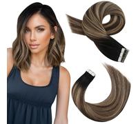 Moresoo Tape in Hair Extensions Human Hair Balayage Tape in Extensions Natural Black to Dark Brown with Golden Blonde Human Hair Extensions Tape in Real Hair 12 Inch 20 Pieces/30g #1B/4/14