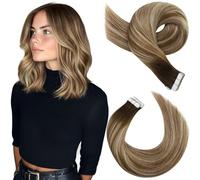 Moresoo Tape in Hair Extensions Human Hair Brown Tape in Extensions Dark Brown to Medium Brown with Platinum Blonde Human Hair Extensions Tape in Real Hair 12 Inch 20 Pieces/30g #4/6/613