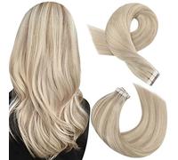 Moresoo Tape in Hair Extensions Human Hair Highlights Blonde Tape in Extensions Ash Blonde with Platinum Blonde Remy Human Hair Extensions Tape in 24 Inch 20 Pieces/50g #P18/613