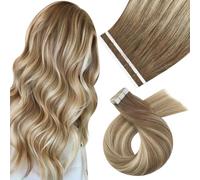 Moresoo Tape in Hair Extensions Human Hair Light Brown Balayage 24In-10pcs
