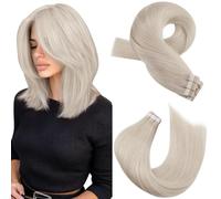 Moresoo Tape in Hair Extensions Human Hair White Blonde Invisible Double Sides Tape in Human Hair Extensions Real Remy Short Length Straight Hair 12 Inch 20 Pieces/30g #60A