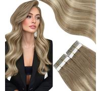 Moresoo Tape in Hair Extensions Real Human Hair Roots Light Brown Balayage Light Brown with Medium Blonde Tape in Hair Extensions Real Hair 24 Inch 20pcs 50G #8/22/8