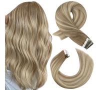 Moresoo Tape in Human Hair Extension Light Brown Roots Medium Blonde Ombre Natural Reflection Tape in Hair Extensions Human Hair 24 Inch 20 Pieces/50g #8/22/8