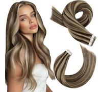 Moresoo Tape in Human Hair Extensions Remy Hair Brown Highlight 16 Inch