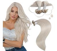Moresoo U Tip Hair Extensions Real Human Hair Blonde 24 Inch Hot Fusion Pre Bonded Hair Extensions White Blonde 1g/s 50s 50g/Pack #60A