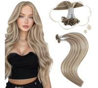 Moresoo U Tip Hair Extensions Real Human Hair Highlights 24 Inch Hot Fusion Invisible Pre Bonded Hair Extensions Light Brown with Platinum Blonde 50g 50s/Pack #P9A/60