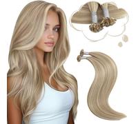 Moresoo U Tip Hair Extensions Real Human Hair Highlights Hot Keratin Pre Bonded Hair Extensions Dark Honey Blonde with Medium Blonde 24 Inch 1g/s 50g/Pack #16/22
