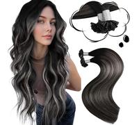 Moresoo U Tip Hair Extensions Real Human Hair Natural Black to Silver Ombre Invisible Hot Fusion Pre Bonded Hair Extensions Human Hair Long 24 Inch 1g/s 50g/Pack #1B/Silver/1B
