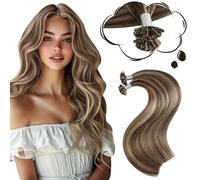 Moresoo U Tip Hair Extensions Real Human Hair Pre Bonded Human Hair Extensions Dark Brown Mixed with Caramel Blonde Fusion Hair Extensions 14 Inch 40g,50s/Pack #P4/27